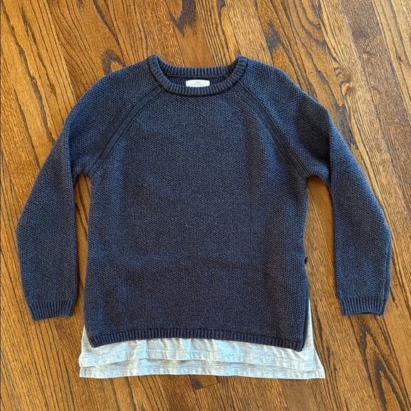 Zara Boys 12 Blue and Gray Sweater with Layered Hem and Raglan Sleeves - Picture 1 of 5